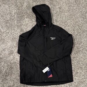 Reebok Black Hooded Windbreaker Jacket with Logo